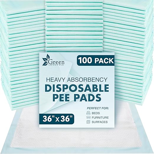 GREEN LIFESTYLE Underpads - Chucks Pads Disposable Adults, for use as Incontinence Bed Pads, Pet Pads, Pee Pads for Dogs, Cats, Bunny, Seniors Bed Pad (Pack of 100 - 36x36)