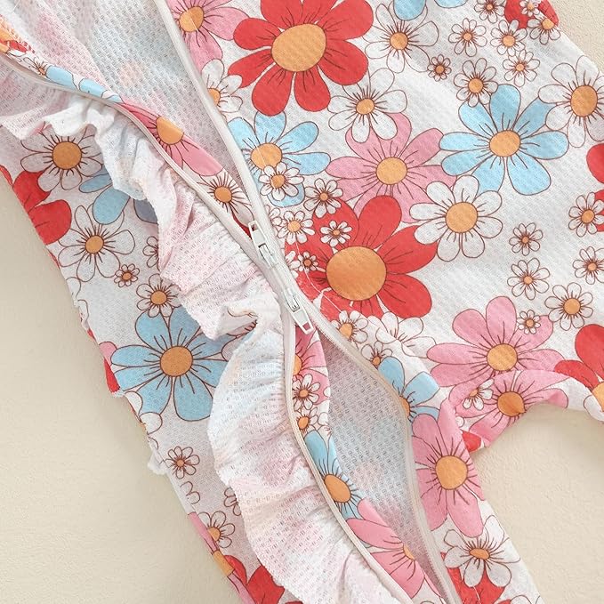 Baby Girl Footies Newborn Zipper Sleeper 2 Pack Ruffle Pajamas Romper Coming Home Outfit