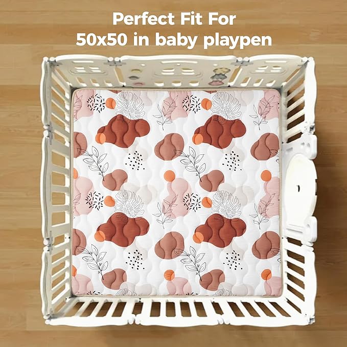 Bunnikins & Clover Baby Play Mats for Floor, 50"x50" Thicken Soft Play Mat, Foldable and Non Slip One-Piece Crawling Mat, Machine Washable Foam Play Mat for Baby, Toddlers Infants, Tummy Time