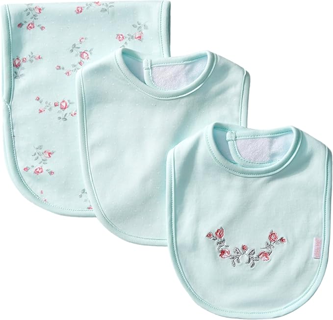 Little Me Clothes for Baby Boys’ and Girls’ 2 Bibs and 1 Burp Cloth Set, Soft Cotton Feeding Essentials with Velcro Closures