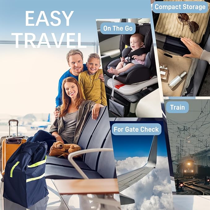 Car Seat Travel Bag for Airplane, Water-Resistant Gate Check Bag with Adjustable Carry Straps, Universal Fit, Durable Carseat Cover for Airplane Travel, Navy