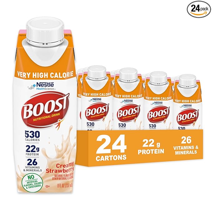 Boost Very High Calorie Strawberry Nutritional Drink – 22g Protein, 530 Nutrient Rich Calories, 8 Fl Oz (Pack of 24)