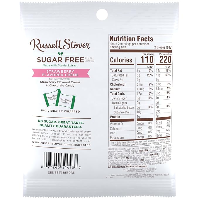 RUSSELL STOVER Sugar Free Strawberry Flavored Crème Candy, 2 oz. bag (Pack of 10)