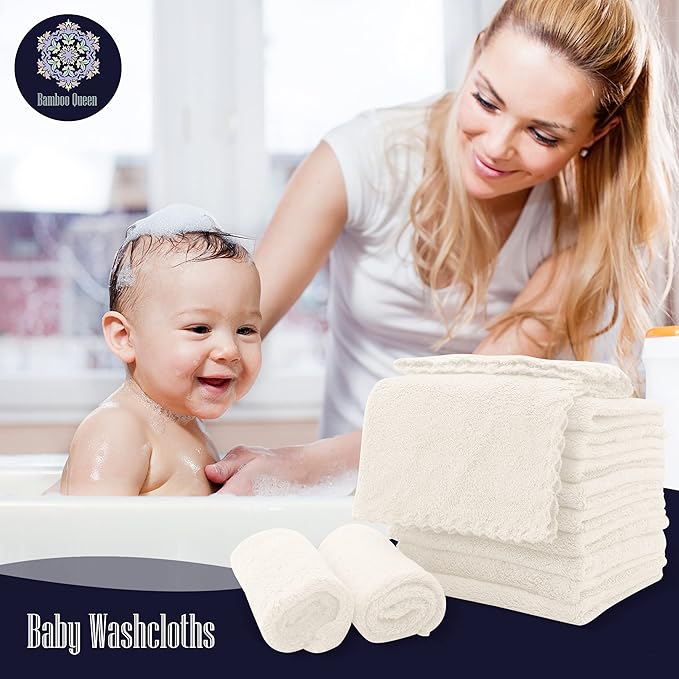 16 Pack Baby Washcloths - Luxury Coral Fleece - Extra Absorbent and Soft Wash Clothes for Newborns, Infants and Toddlers - Suitable for Sensitive Skin and New Born - Baby Shower - Cream, 10x10 Inch