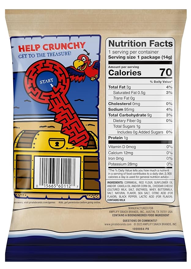 Pirate's Booty Aged White Cheddar Cheese Puffs, Gluten-Free, Kids Snacks, 0.5oz (24ct)
