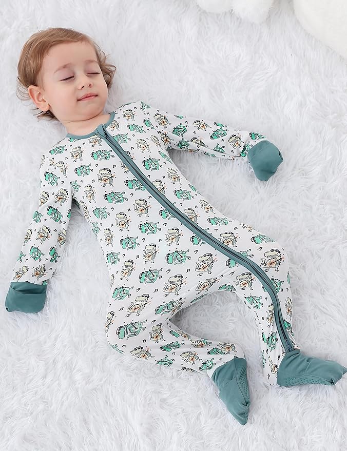 JunNeng Viscose from Bamboo Baby Boy Sleeper with Mitten Cuffs, Footless Soft Zippy Pajamas, Sleep N' Play Romper 0-18 Months