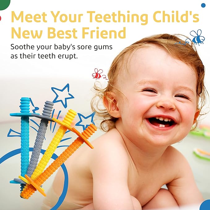 Silicone Baby Teethers 0-6 Months, Textured Baby Teething Toys 3-6 Months, Toddler Molar Teething Relief Sticks, Freezable Chew Straws for Babies 6-12 Month Girl Boy Infant (Winter)