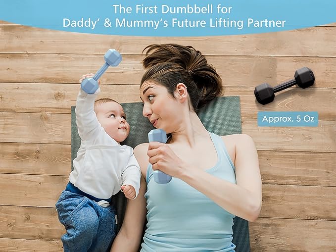 Giftty Baby Dumbbell Infant Rattle Silicone Teething Toy Teether Infants Toddler Sensory Toy Exercises Weight - Made of 100% Food-Grade Silicone, Safe for Baby Boys and Girls (1pcs 4.8oz - Blue)