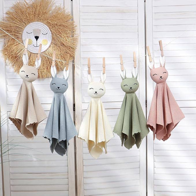 LAWKUL Bunny Lovey Baby Blanket Soft Cuddly Security Blanket Knit Snuggle Comfort for Newborns Toddler Boy Girl Pink 16x16in