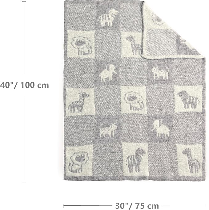 CREVENT 30"X40" Cozy Soft Warm Knitted Baby Blanket for Girls Boys, Newborn Essentials for Infant, Baby Shower Receiving Gift - Animal Grey 75X100cm