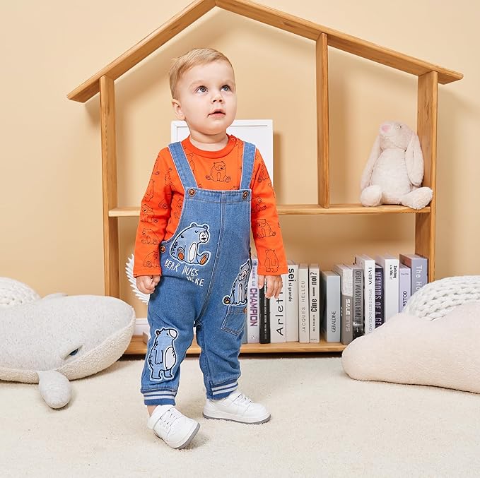 Cute Baby Boy Clothes Suit Toddler Boys' Striped long Sleeve T-Shirt+Denim Overalls Jumpsuit Pants Outfits Sets