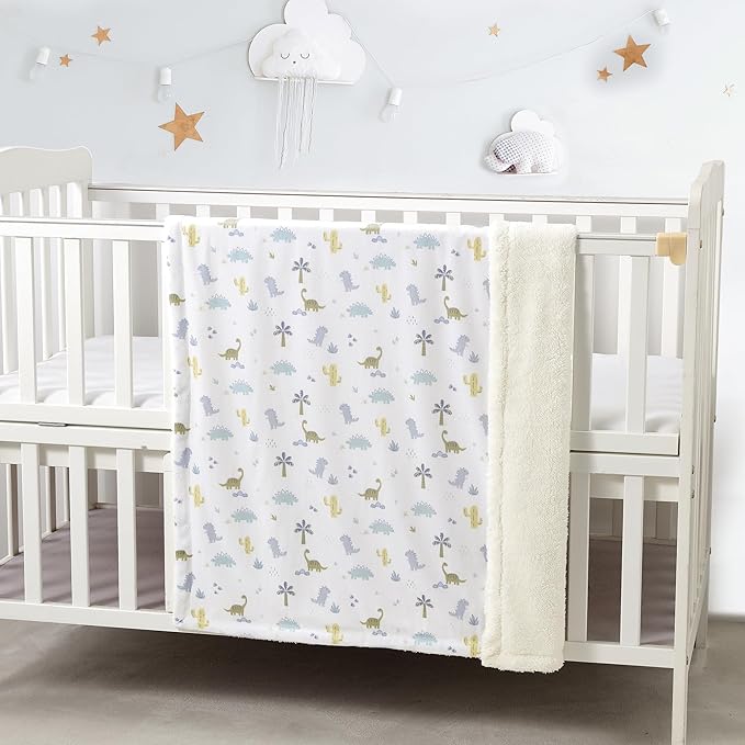 CREVENT Cozy Soft and Warm Mink Baby Blanket with Sherpa Backing, Gift Packing with Ribbon for Newborn Infant Toddler's Crib Cot Stroller (30"X40" Dinosaur)