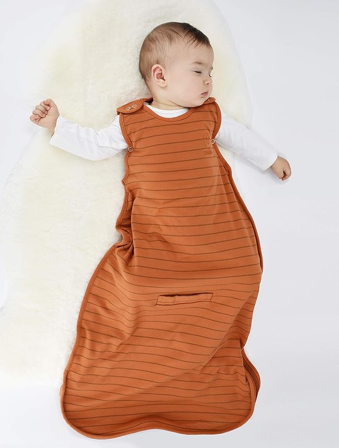 Woolino Merino Wool and Organic Cotton Ultimate Sleep Sack - 4 Season - Two-Way Zipper Adjustable Sleeping Bag - Universal Size Sleep Sack for Baby (2-24 Months) - Rust