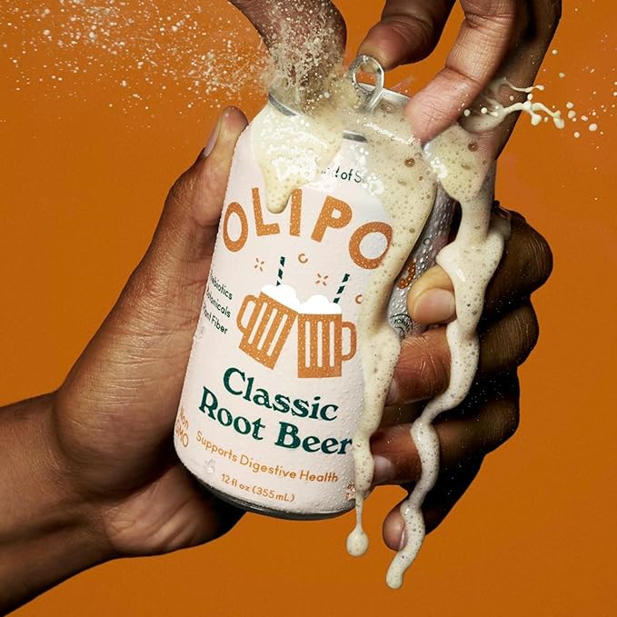 OLIPOP Prebiotic Soda Pop, Classic Root Beer, Pantry Pack Packed with Prebiotics, Fiber, and Botanicals, Gluten Free, Vegan, GMO Free, 12oz (12-Cans)