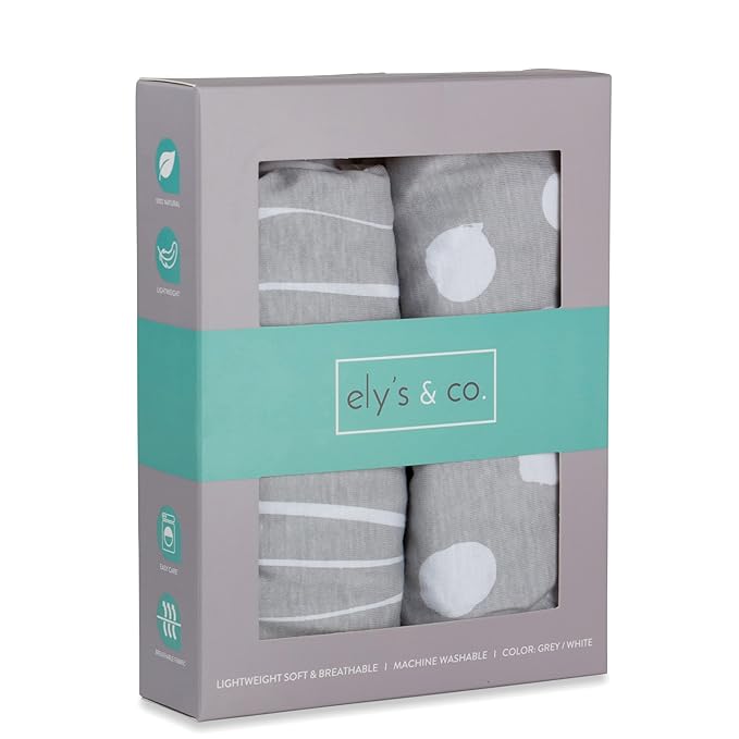 Bassinet Sheet Set 2 Pack 100% Jersey Cotton Grey and White Abstract Stripes and Dots by Ely's & Co.