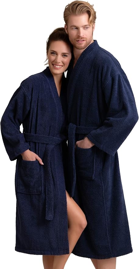 Soft Touch Linen Women's Robe Terry Cloth Kimono Bathrobe Thick 100% Cotton