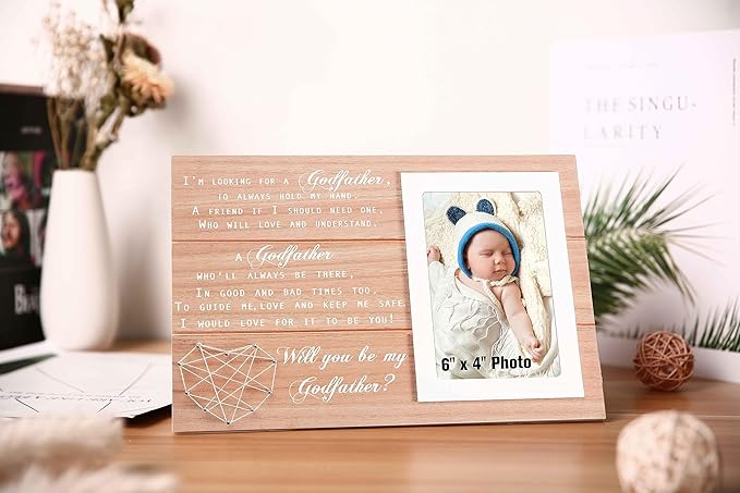 Godfather Proposal Gifts from Godchild-Father's Day Birthday Christmas Gifts-Will You be My Godfather-Baptism Presents-Wooden Picture Frame Photo Frame Presents