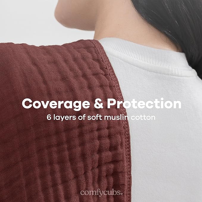 Comfy Cubs Muslin Burp Cloths 20" x 10", Pack of 6 - Large, 6-Layer, Ultra Absorbent 100% Cotton for Baby Drool and Messes - Soft, Safe & Gentle Baby Burp Cloths Set for Boys & Girls - Wine