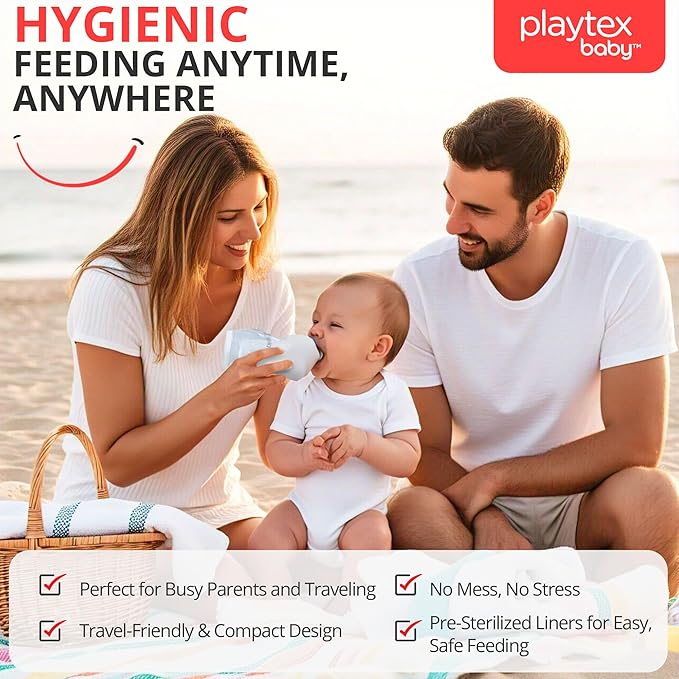 Playtex Baby Nurser Pre-Sterilized Disposable Drop-Ins Baby Bottle Liners, 8 Oz (50 Count), Anti-Colic, Gas Reduction, Easy to Clean, Closer to Breastfeeding, Perfect for Travel and On The Go