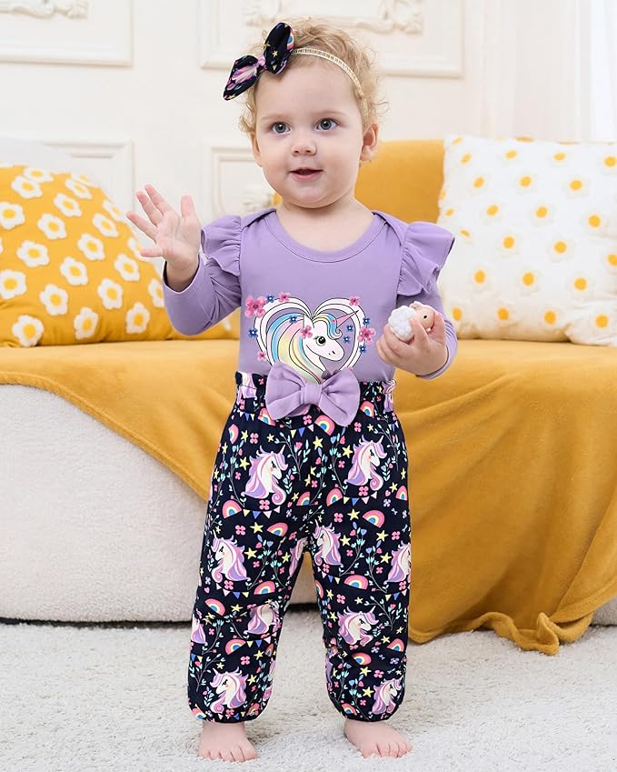 Baby Girl Clothes Newborn Infant Cotton Ruffle Romper+ Floral Pants + Headband Sets Fall Winter Outfits