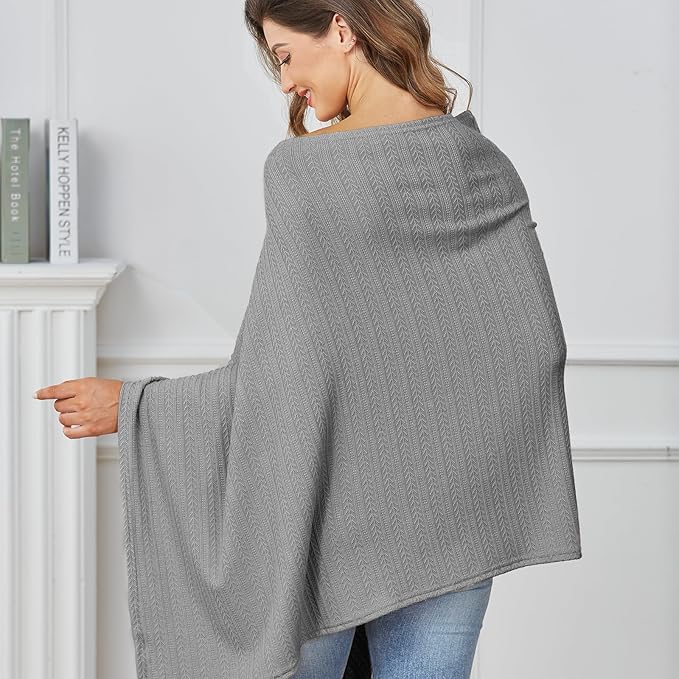 Nursing Cover for Baby Breastfeeding, Knit Breastfeeding Cover, Warm Cozy Swaddle, Breathable and Soft, Wide Neck with Stretch for Easy View (Grey)