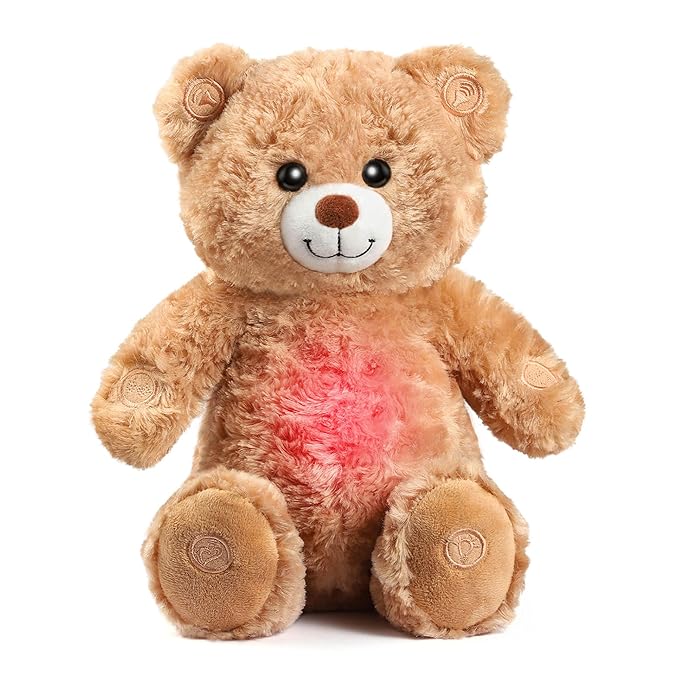 Gemma Joy Baby Sleep Soother Teddy Bear for Baby – Cry Activated Heartbeat Stuffed Animal – Rechargeable Crib Soother with White Noise, Shush, Lullabies & Night Light – Newborn Essentials Must Haves