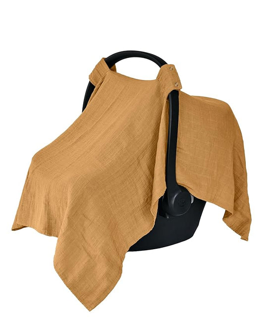 Denmark - 100% Organic Muslin Baby Car Seat Cover Muslin Carseat Canopy Baby Car Seat Covers for Boys and Girls (Autumn Yellow)