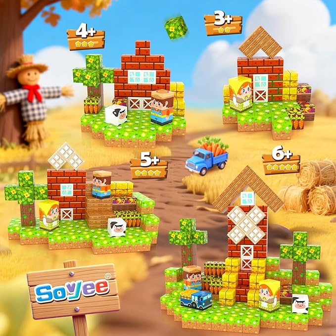 Magnetic Blocks Travel Toddler Toys Magnet Building Cubes STEM Sensory Learning Toys with Box Christmas Birthday Gifts for Kids Ages 3 4 5 6 7 8 Year Old Boys Girls