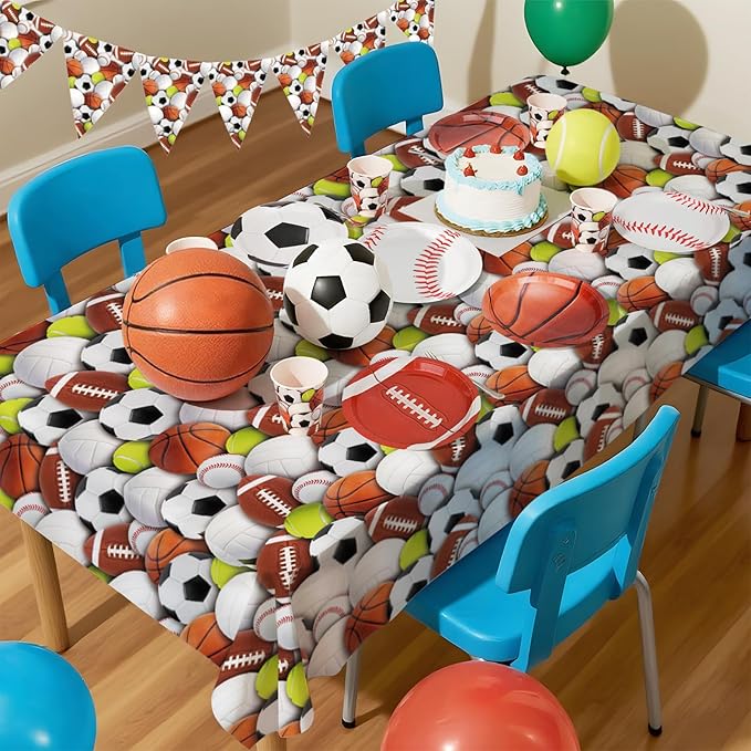 Sports Themed Birthday Party Kit for 24 - Includes Sports Banner, Tablecloth, Cups, Plates and Napkins for Boys Sports Theme Party Decorations Supplies