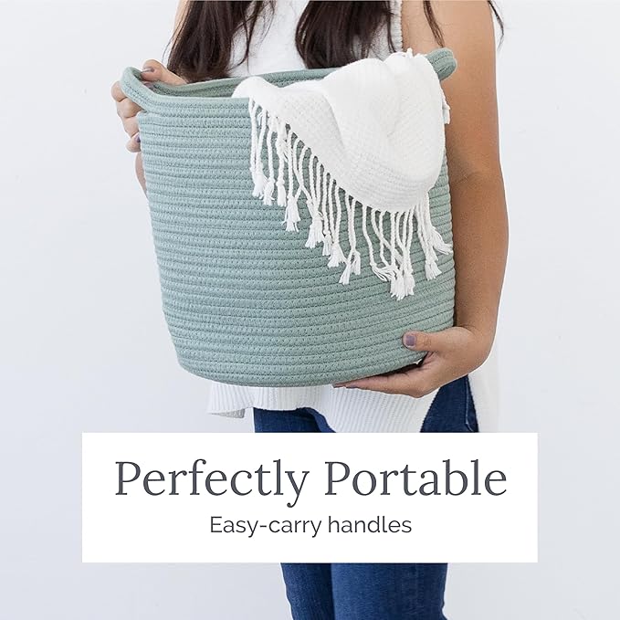 Natemia Rope Storage Basket- Nursery Bin and Toy Organizer (15”x15”x14”), Laundry Basket, Basket for Towels, Pillows and Blankets, Perfect Baby Registry Gift