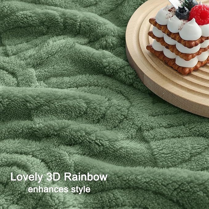 HOMRITAR Baby Blanket for Boys Super Soft Fluffy Fleece Rainbow Blankets Warmer Comfy Reversible Shaggy Cozy for Toddler Baby Nursery Stroller Crib Shower Gifts, Olive, 30 x 40 Inches