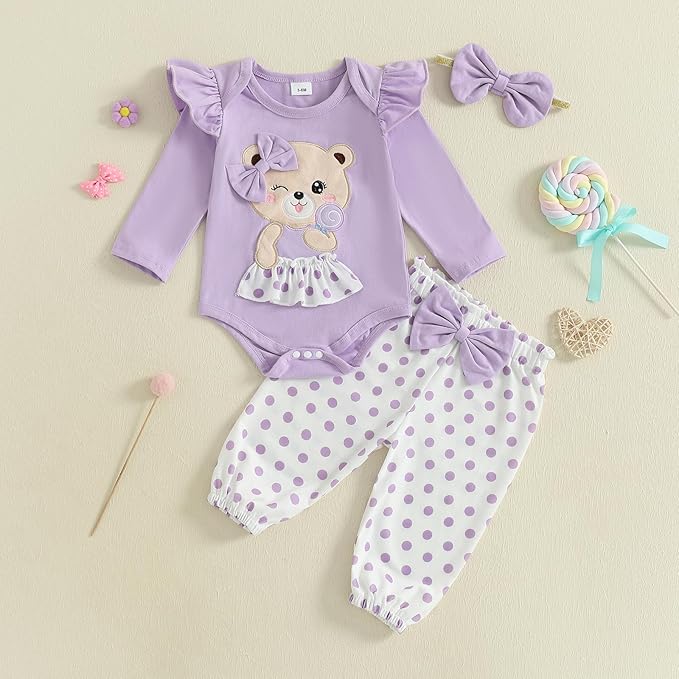Fernvia Western Newborn Baby Girl Clothes Long Sleeve Letter Print Romper Animal Print Pants Headband 3Pcs Outfits Sets