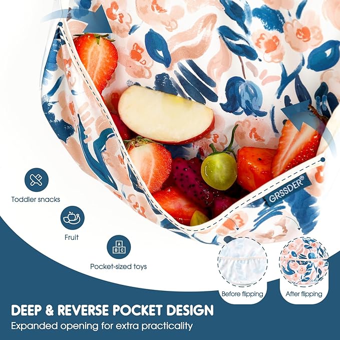 GRSSDER Soft Lightweight Waterproof Baby Feeding Bibs with Food Catcher Pocket, Adjustable and Easy Clean Wipe Off Toddler Bibs 3 Packs for 6-36 Months