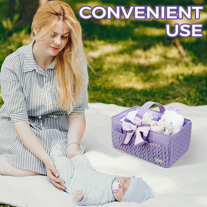 Luxurious Baby Diaper Caddy, Nursery Storage Basket for Newborn Boy and Girl, Travel Baby Basket for Diapers Baby Wipes, Organizer Tote Bag Storage Bin, Baby Shower Gifts (purple)