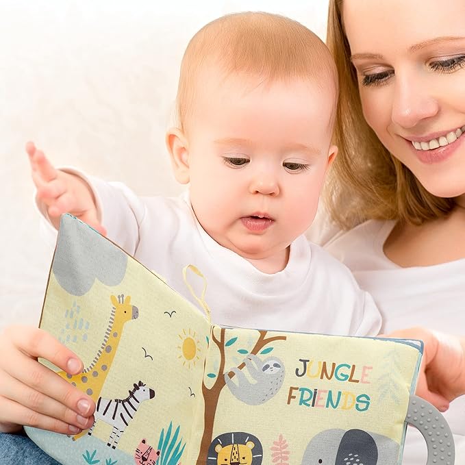 Lambs & Ivy Jungle Friends Developmental Soft Book & Elephant Plush Toy Gift Set