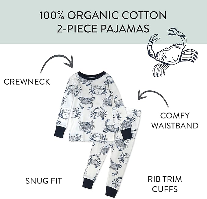 HonestBaby 2-Piece Pajamas Sleepwear Pjs 100% Organic Cotton for Baby, Toddler, Kids, Boy