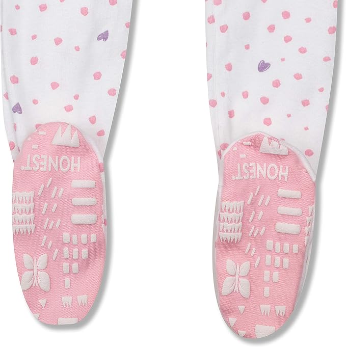 HonestBaby Non-Slip Footed Pajamas One-Piece Sleeper Zip-Front Pjs 100% Organic Cotton for Baby Girls