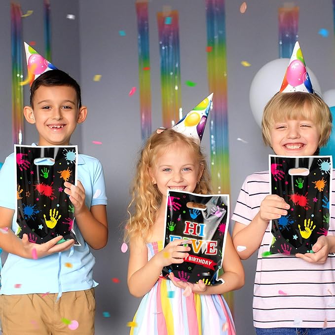 Hi Five Painting Party Favor Bags - 50Pcs Colorful Art Paint Goody Candy Treat Gift Bags, Artist Drawing Theme Plastic Birthday Party Favor Supplies Decorations for Kids Boys Girls