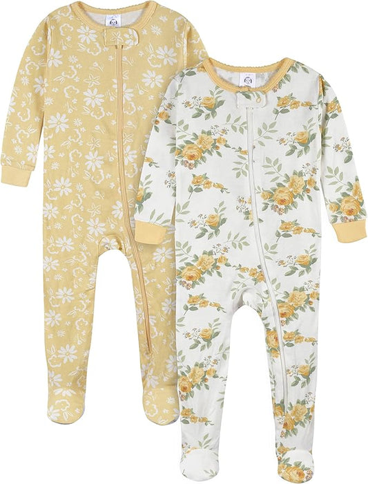 Gerber Baby Girls' 2-Pack Footed Pajamas