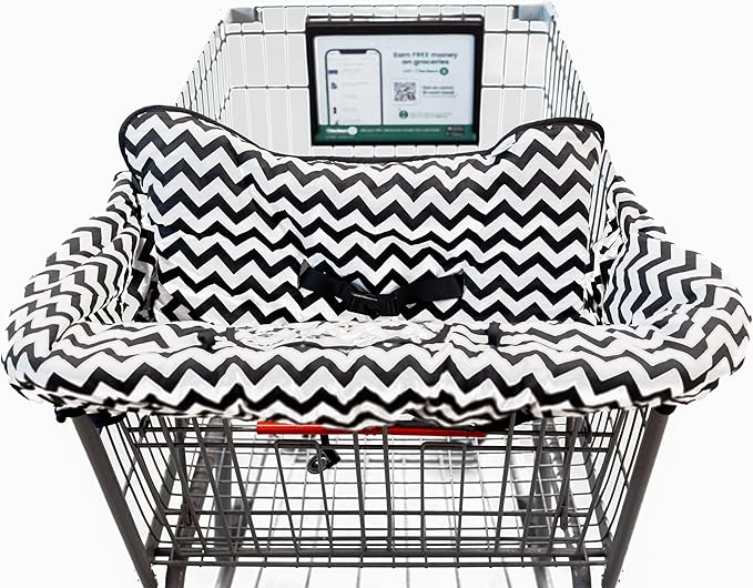 Shopping Cart Cover & Highchair Cover, Soft Cotton, with Phone Pouch, Black & White