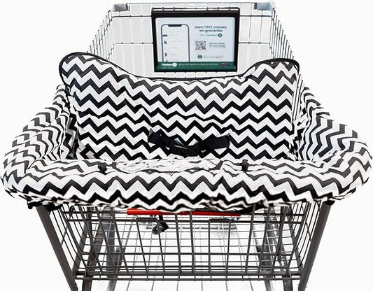 Shopping Cart Cover & Highchair Cover, Soft Cotton, with Phone Pouch, Black & White