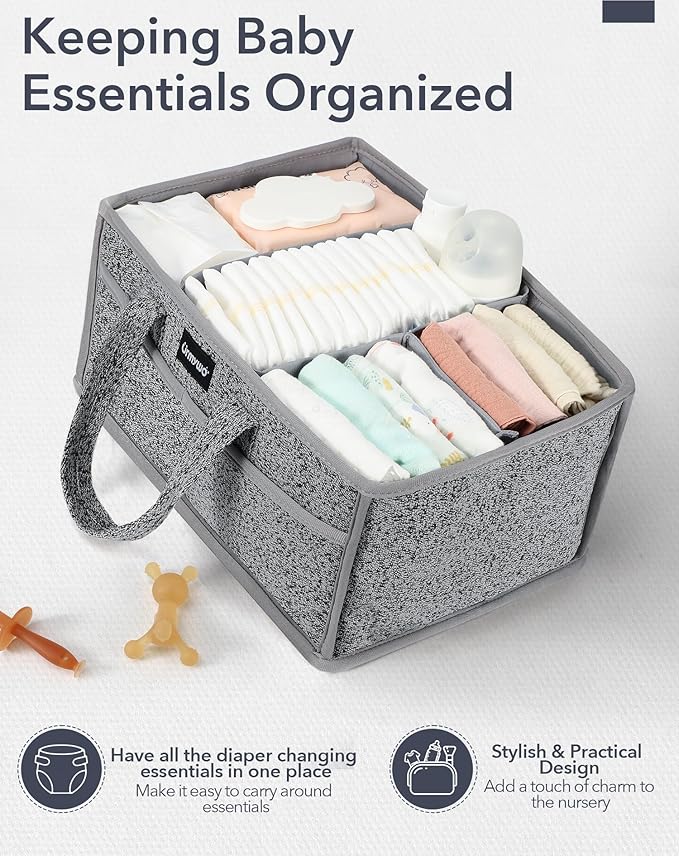 URMYWO Diaper Caddy Organizer - Portable Baby Diaper Caddy with Handle, Large Nursery Organizer Storage Basket for Newborn Essentials, Baby Registry Must Have Shower Gift for Home and Car Travel