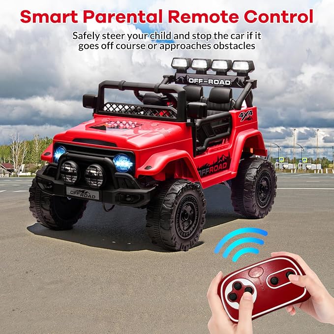 GarveeLife 12V Kids Ride On Car, Ride On Toy for Kids Ages 37-96 Months, Electric Truck with 5MPH Max Speed, Remote Control, Steering Wheel, Accelerator Pedal, Treaded Tires, Music and Story, Red