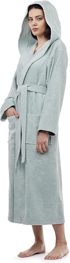 Arus Women's Pacific Hooded Turkish Cotton Bath Robe with Full Length Options