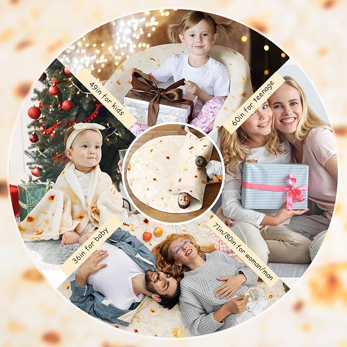 Gifts for Women Tortilla Blanket Adult Size 71 Inch, Graduation Gifts for Men and Women, Baptisms Gifts for Girl, Taco Food Burrito Blanket for Adult, Flannel Blanket Funny Gifts for Girlfriend