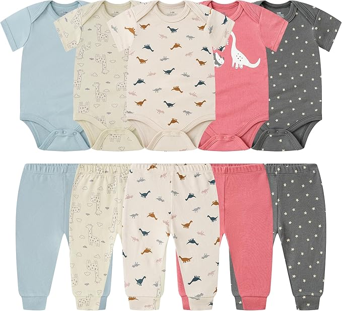Baby Newborn Layette 10-Piece Sets Cotton Bodysuits Pants Sets for Baby Boys Girls Toddler Unisex Baby Gift Set