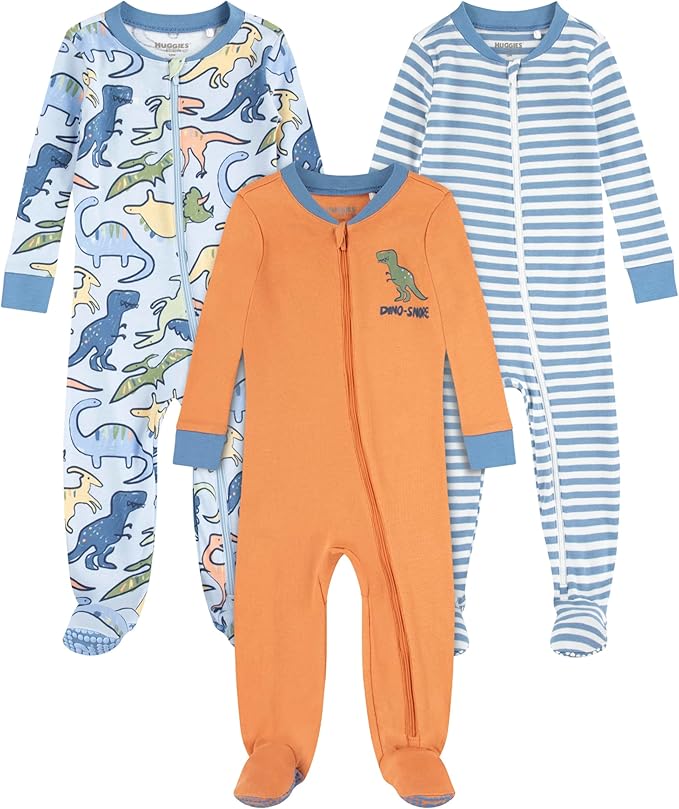 HUGGIES unisex-baby 3-pack Footed Coverall Pajamas