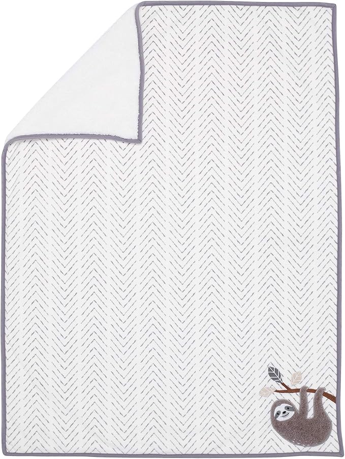 Lambs & Ivy Baby Jungle Gray/White Faux Shearling Sloth Baby Blanket