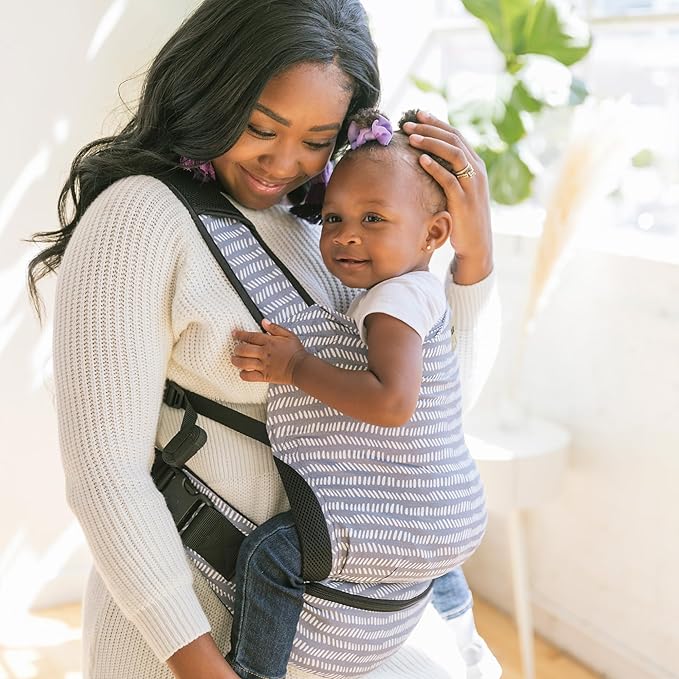 Baby Tula Lite Ripstop Nylon Compact Baby Carrier, Lightweight & Ergonomic Carrier for Travel w/Convenient Storage Hip Pouch, Multiple Carrying Positions for 12lbs to 30lbs - Beyond (Steel Blue/Dash)