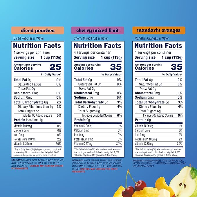 Dole Diced Peaches, Mandarin Oranges, and Cherry Mixed Fruit with No Sugar Added Variety Pack - Dole Fruit Bowls Snacks - 4 oz Bowls - 12 Pack